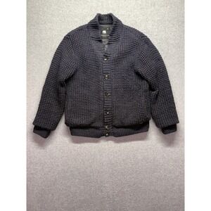American Stitch Mens XL Waffle Knit Quilted Lined Cardigan Sweater Navy Blue